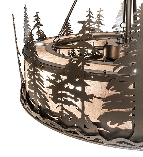 Meyda Lighting Tall Pines 45" 28-Light Oil Rubbed Bronze Chandelier With Silver Mica Shade Glass and Fan