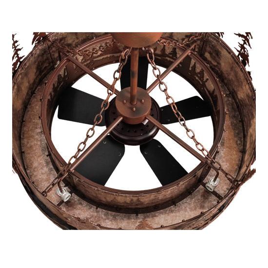 Meyda Lighting Tall Pines 45" 8-Light Rust Wrought Iron Chandelier With Silver Mica Shade Glass and 30" Black Fan