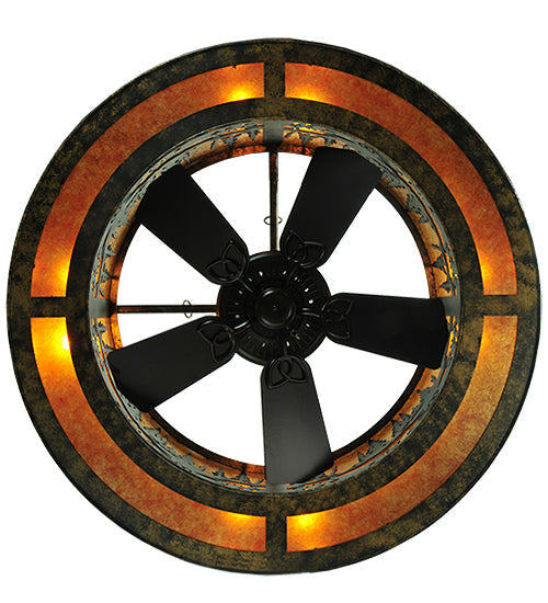 Meyda Lighting Tall Pines 46" 8-Light Antique Bronze Chandelier With Amber Mica Shade Glass and Black Fan