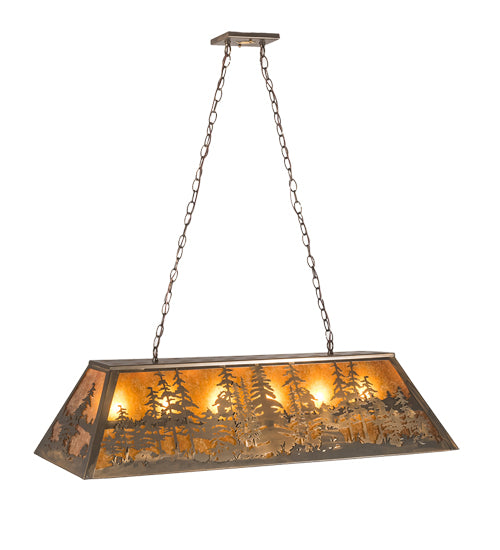 Meyda Lighting Tall Pines 48" 6-Light Antique Copper Island Pendant Light With Amber Mica Shade Glass