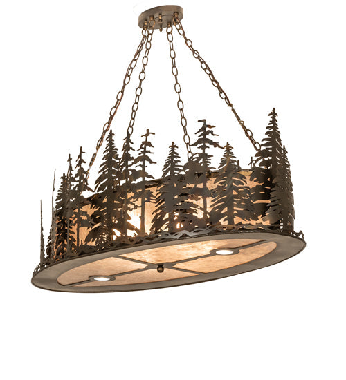 Meyda Lighting Tall Pines 48" 8-Light Dark Burnished Antique Copper Island Inverted Pendant Light With Silver Mica Shade Glass