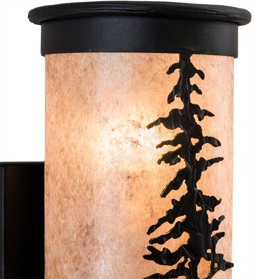 Meyda Lighting Tall Pines 5"W x 12"H 2-Light Textured Black Wall Sconce With Silver Mica Shade Glass