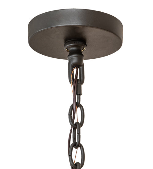 Meyda Lighting Tall Pines 62" 8-Light Wrought Iron Pendant Light With Amber Mica Shade Glass