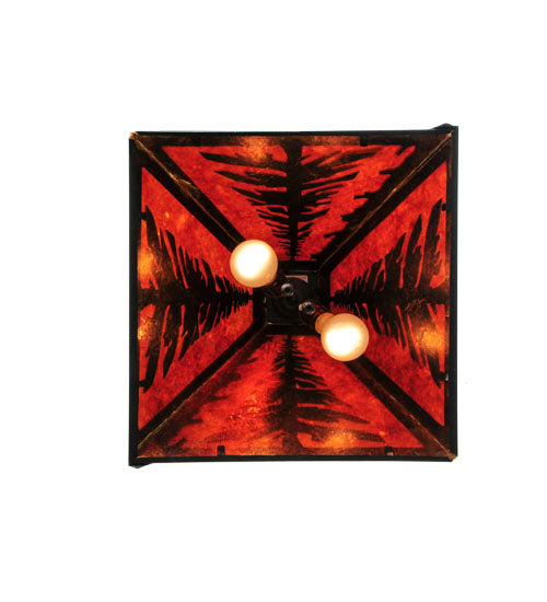 Meyda Lighting Tall Pines 66895 22" 2-Light Textured Black Pendant Light With Amber Mica Shade Glass
