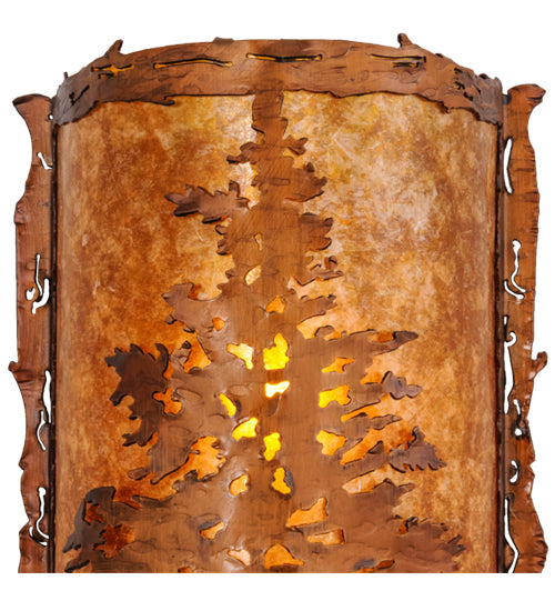 Meyda Lighting Tamarack 10" 2-Light Vintage Copper Textured Wall Sconce With Amber Mica Shade Glass