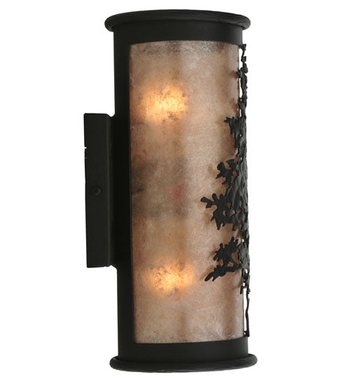 Meyda Lighting Tamarack 5" 2-Light Textured Black Wall Sconce With Silver Mica Shade Glass