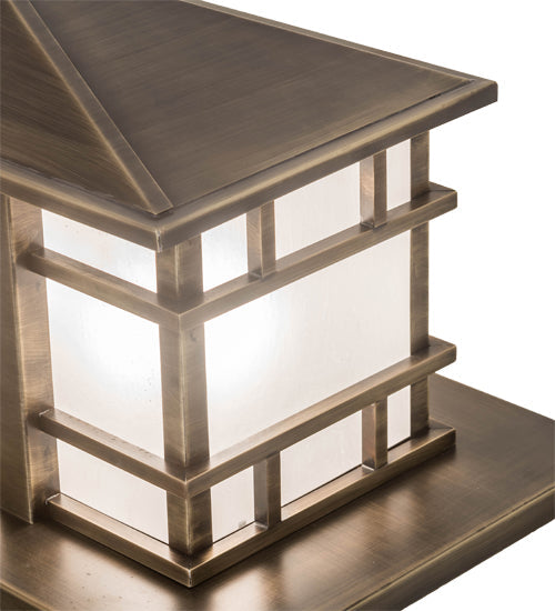 Meyda Lighting Tea House 33" 4-Light Highlighted Craftsman Brown Island Outdoor Pier Mount Light With Frosted Seeded Shade Glass