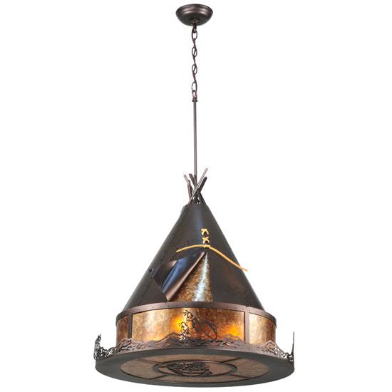 Meyda Lighting Teepee 24" 4-Light Mahogany Bronze Athabasca Pendant Light With Amber Mica Shade Glass