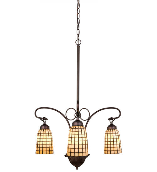 Meyda Lighting Terra Bone 24" 3-Light Mahogany Bronze Chandelier With Beige Shade Glass