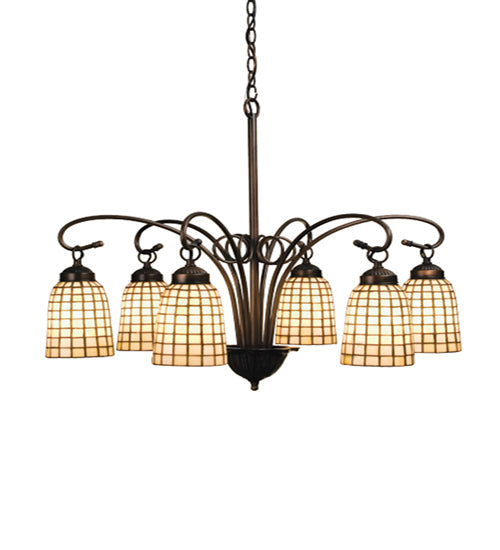Meyda Lighting Terra Bone 28" 6-Light Mahogany Bronze Chandelier With Beige Art Shade Glass
