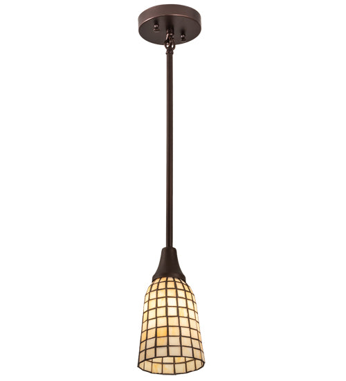 Meyda Lighting Terra Bone 5" Mahogany Bronze Mini Pendant Light With Bone Beige Art Shade Glass