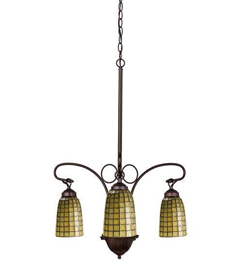 Meyda Lighting Terra Verde 24" 3-Light Mahogany Bronze Chandelier With Green Shade Glass