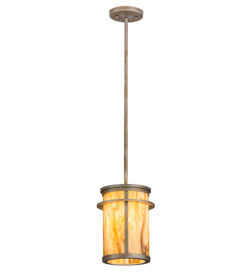 Meyda Lighting Theron 8" Antique Silver Pendant Light With Travertine Idalight Shade Glass