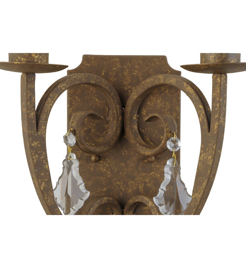 Meyda Lighting Thierry 12" 2-Light Pompeii Gold Wall Sconce With Amber Faux Candlelight