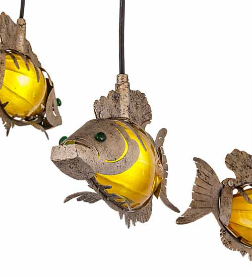 Meyda Lighting Tiervis 56" 9-Light Cascading Pendant Light With Amber Fused Shade Glass