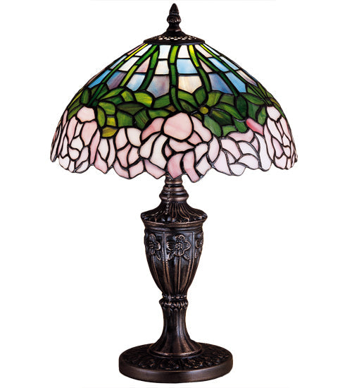 Meyda Lighting Tiffany Cabbage Rose 18" Mahogany Bronze Accent Table Lamp With Multi-Colored Stained Shade Glass