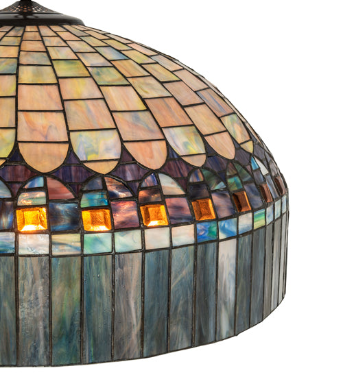 Meyda Lighting Tiffany Candice 22" 9-Light Mahogany Bronze Pendant Light With Multi-Colored Shade Glass