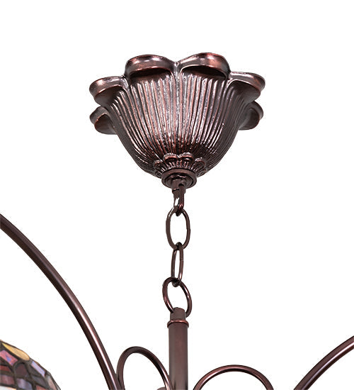 Meyda Lighting Tiffany Candice 28" 3-Light Mahogany Bronze Chandelier With Multi-Colored Shade Glass
