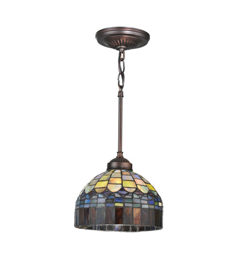 Meyda Lighting Tiffany Candice 8" Mahogany Bronze Mini Pendant Light With Multi-Colored Shade Glass