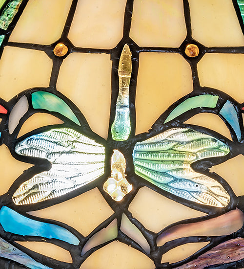 Meyda Lighting Tiffany Dragonfly 12" 3-Light Mahogany Bronze Flush Mount Light With Multi-Colored Stained Shade Glass