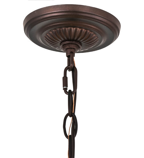 Meyda Lighting Tiffany Edwardian 23" 3-Light Mahogany Bronze Pendant Light With Brown & Beige Stained Shade Glass