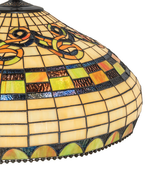 Meyda Lighting Tiffany Edwardian 23" 9-Light Mahogany Bronze Pendant Light With Multi-Colored Stained Shade Glass