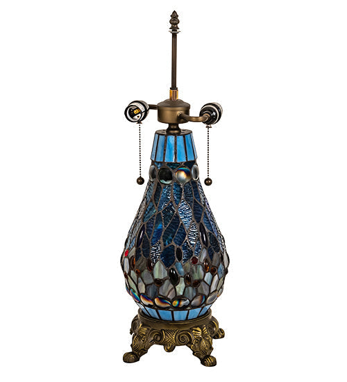 Meyda Lighting Tiffany Hanginghead Dragonfly 25" 3-Light Mahogany Bronze Table Lamp With Multi-Colored Shade Glass