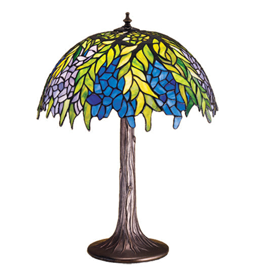 Meyda Lighting Tiffany Honey Locust 23" Mahogany Bronze Table Lamp With Multi-Colored Stained Shade Glass