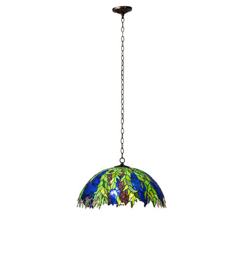 Meyda Lighting Tiffany Honey Locust 241858 22" Mahogany Bronze Pendant Light With Multi-Colored Shade Glass