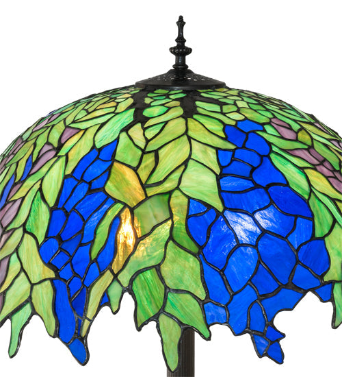 Meyda Lighting Tiffany Honey Locust 60" 3-Light Mahogany Bronze Floor Lamp With Multi-Colored Shade Glass