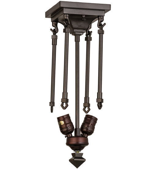 Meyda Lighting Tiffany Jeweled Peacock 10" 2-Light Oil Rubbed Bronze Semi-flush Mount Light With Multi-Colored Shade Glass