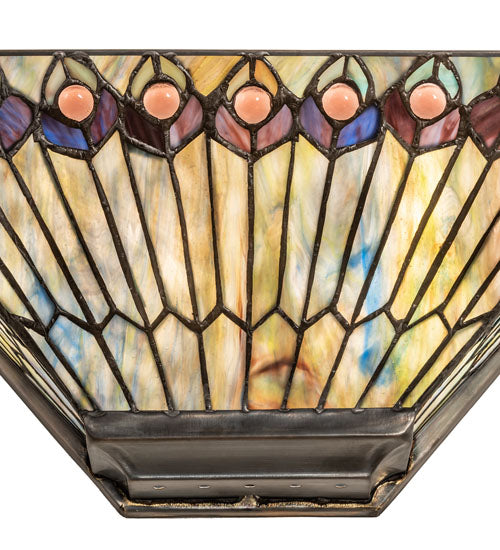 Meyda Lighting Tiffany Jeweled Peacock 16" 2-Light Mahogany Bronze Wall Sconce With Multi-Colored Shade Glass