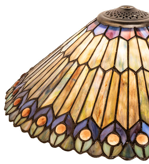Meyda Lighting Tiffany Jeweled Peacock 17" Multi-Colored Shade Glass