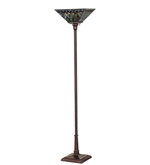 Meyda Lighting Tiffany Jeweled Peacock 70" Mahogany Bronze Torchiere Floor Lamp With Multi-Colored Shade Glass