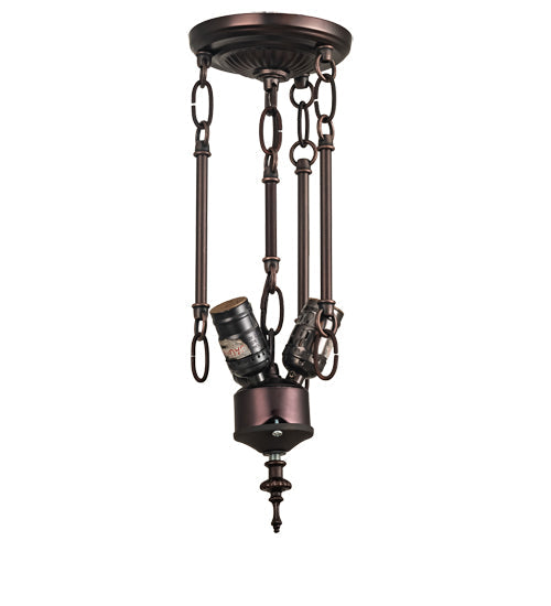 Meyda Lighting Tiffany Lotus Leaf 25" 3-Light Mahogany Bronze Semi-flush Mount Light With Multi-Colored Stained Shade Glass