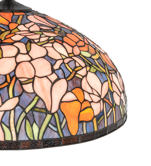 Meyda Lighting Tiffany Magnolia 22" 9-Light Mahogany Bronze Pendant Light With Multi-Colored Shade Glass