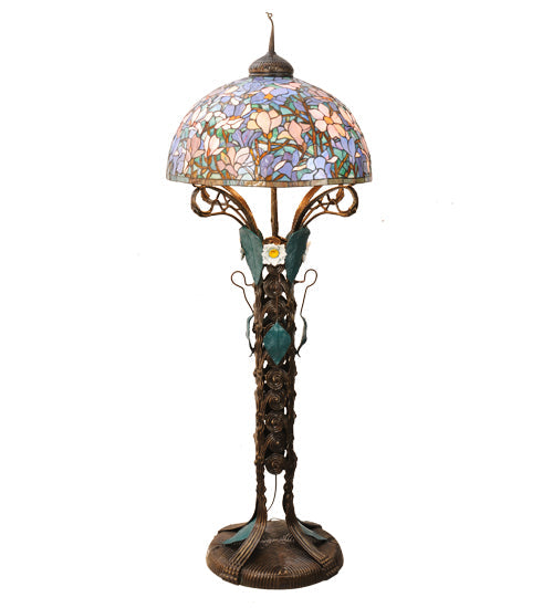 Meyda Lighting Tiffany Magnolia 73" 3-Light Solid Brass Nouveau Floral Floor Lamp With Multi-Colored Shade Glass