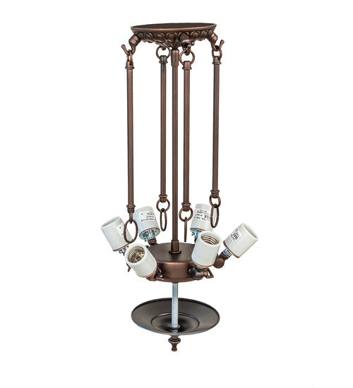 Meyda Lighting Tiffany Peacock Feather 28" 6-Light Mahogany Bronze Inverted Pendant Light With Multi-Colored Stained Shade Glass