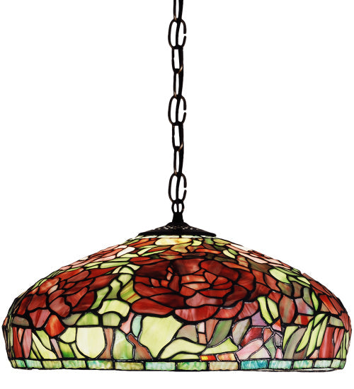 Meyda Lighting Tiffany Peony 17" Mahogany Bronze Pendant Light With Multi-Colored Stained Shade Glass