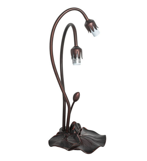 Meyda Lighting Tiffany Pond Lily 16" 2-Light Mahogany Bronze Table Lamp With Amber Shade Glass