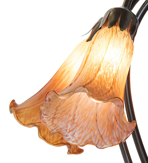 Meyda Lighting Tiffany Pond Lily 16" 5-Light Mahogany Bronze Table Lamp With Amber Favrile Shade Glass