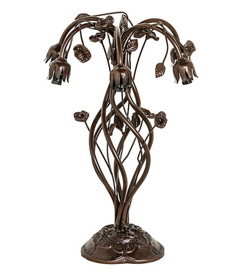 Meyda Lighting Tiffany Pond Lily 18" 6-Light Mahogany Bronze Table Lamp With Pink & Blue Shade Glass