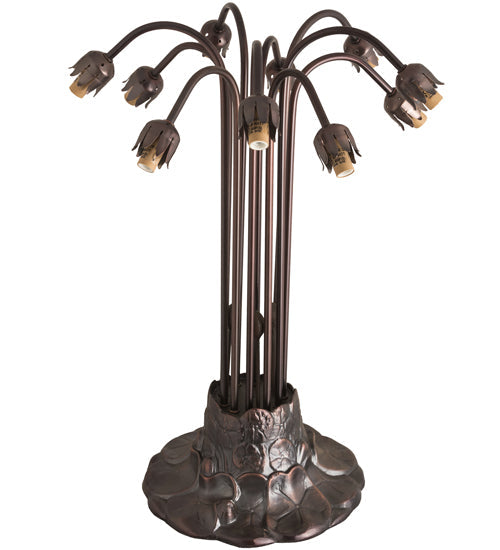 Meyda Lighting Tiffany Pond Lily 24" 10-Light Mahogany Bronze Table Lamp With Cranberry & Light Green Shade Glass
