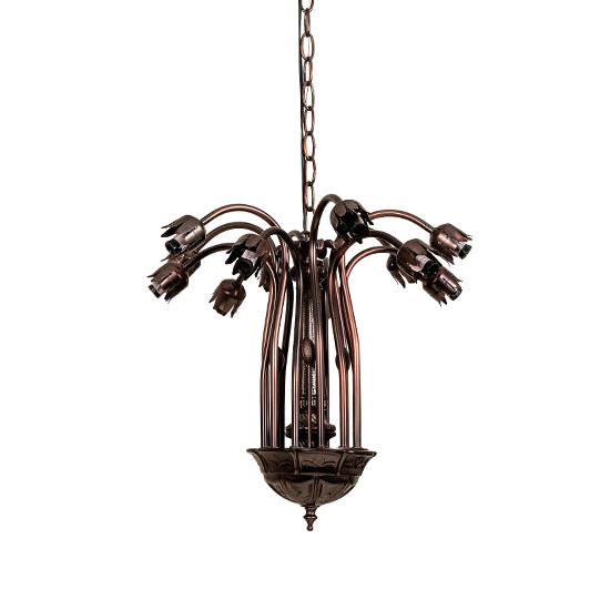 Meyda Lighting Tiffany Pond Lily 24" 12-Light Mahogany Bronze Chandelier With Blue Shade Glass