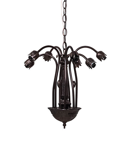 Meyda Lighting Tiffany Pond Lily 24" 7-Light Mahogany Bronze Chandelier With Amber Shade Glass