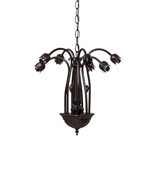Meyda Lighting Tiffany Pond Lily 26" 7-Light Mahogany Bronze Chandelier With Yellow & Beige Shade Glass