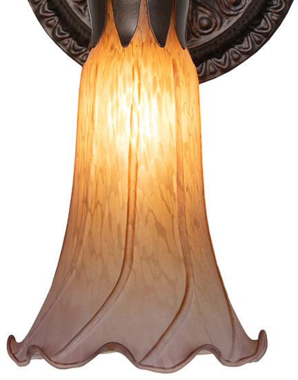 Meyda Lighting Tiffany Pond Lily 5" Mahogany Bronze Wall Sconce With Amber & Purple Favrile Shade Glass