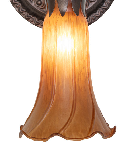 Meyda Lighting Tiffany Pond Lily 5" Mahogany Bronze Wall Sconce With Amber Shade Glass