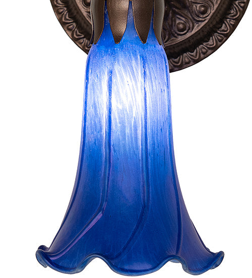 Meyda Lighting Tiffany Pond Lily 5" Mahogany Bronze Wall Sconce With Blue Shade Glass
