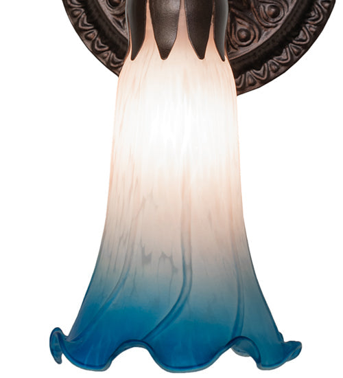 Meyda Lighting Tiffany Pond Lily 5" Mahogany Bronze Wall Sconce With Pink & Blue Shade Glass